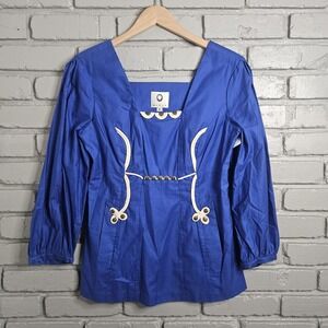 Mayle Womens Shirt 6 Royal Blue Peasant Top Lined